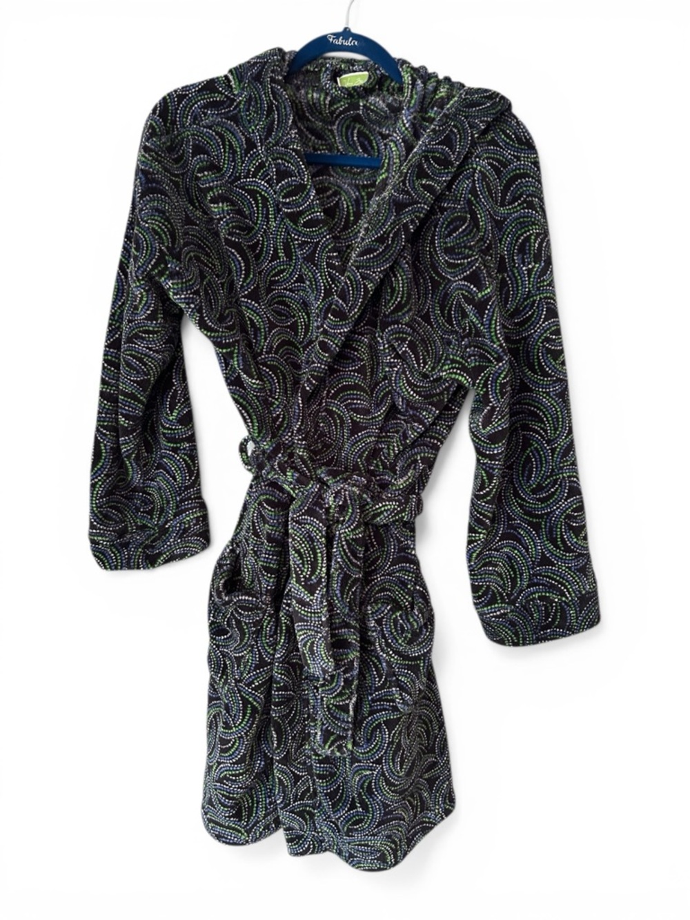 VERA BRADLEY Fleece Green Kiev Swirls Hooded Robe Size Small/Medium